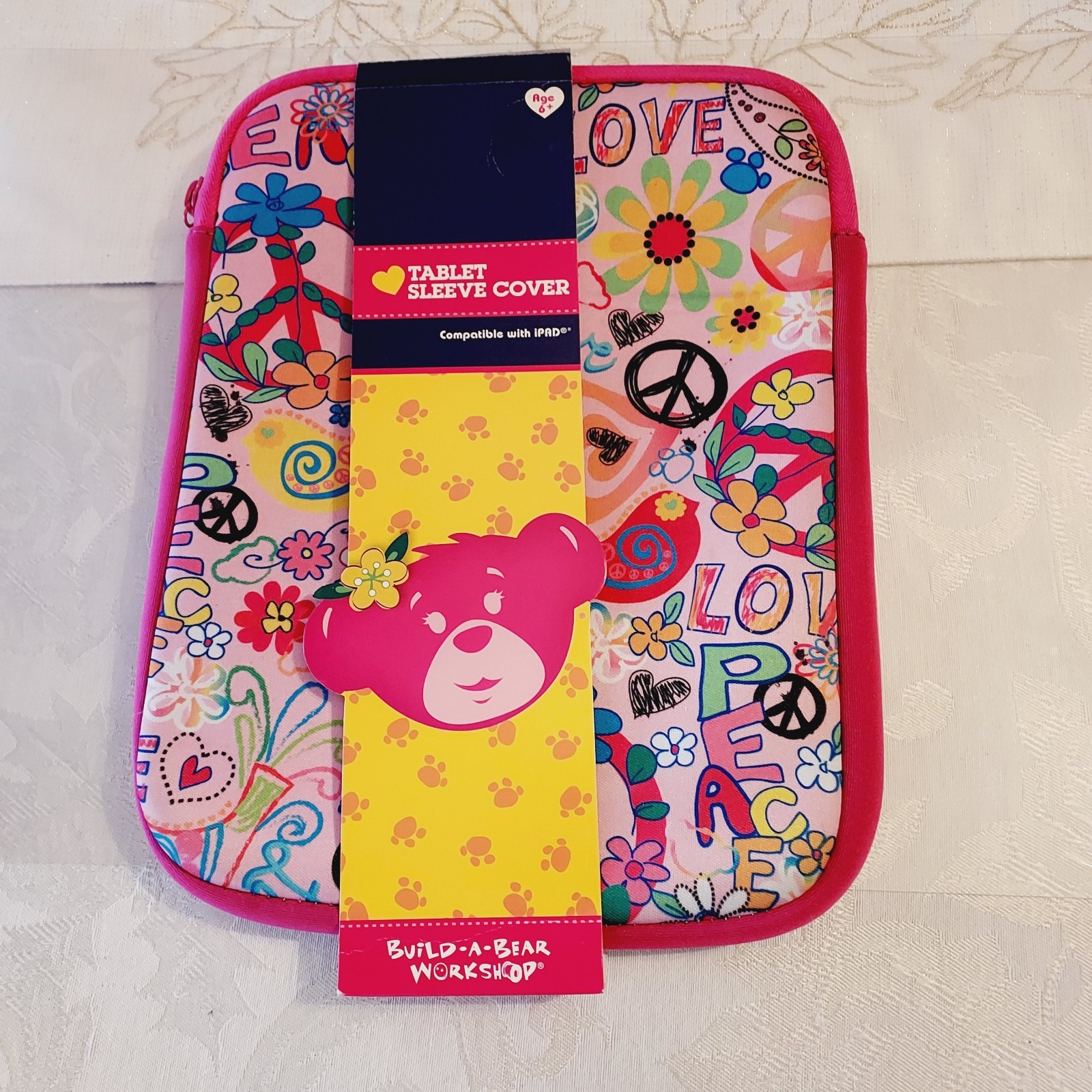 Build a Bear Workshop Tablet Sleeve Cover IPad or Other Device Peace Love Motif