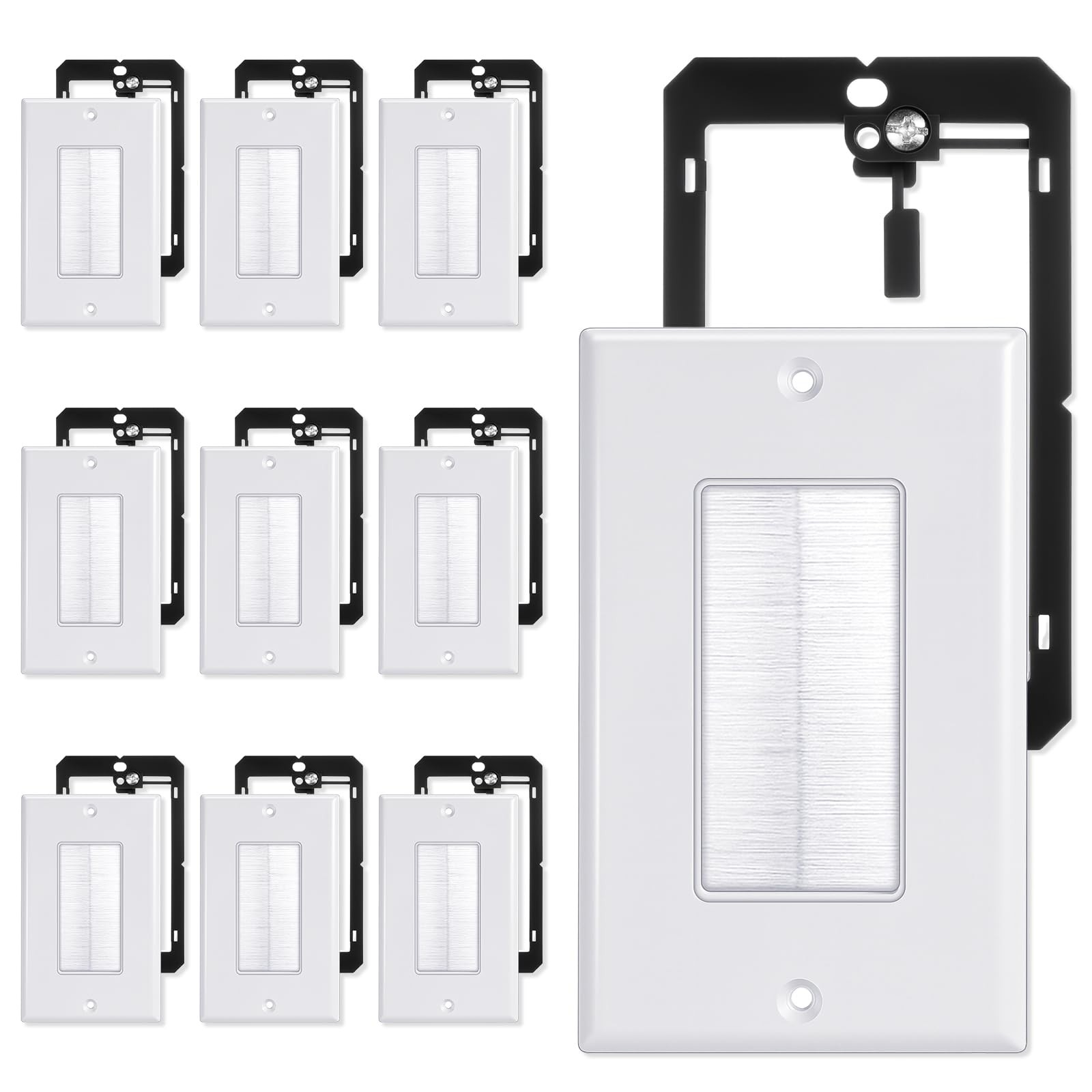10 Pack Brush Wall Plate with Low Voltage Mounting Bracket, Cable Pass Throug