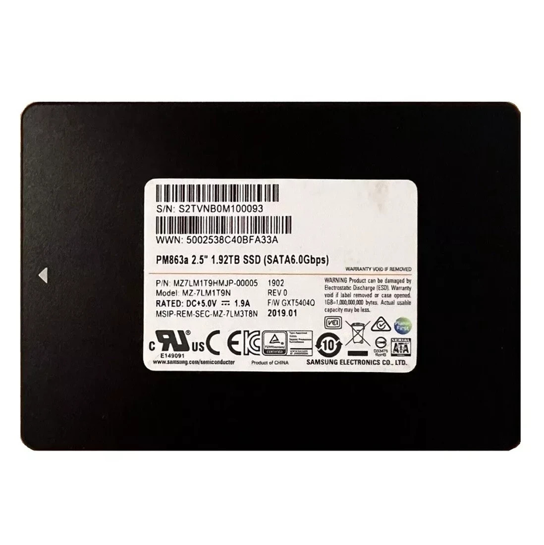 SAMSUNG PM863A 1.92TB SSD 2.5 SATA MZ7LM1T9HMJP00005 MZ-7LM1T9N GXT5204Q 60-70%