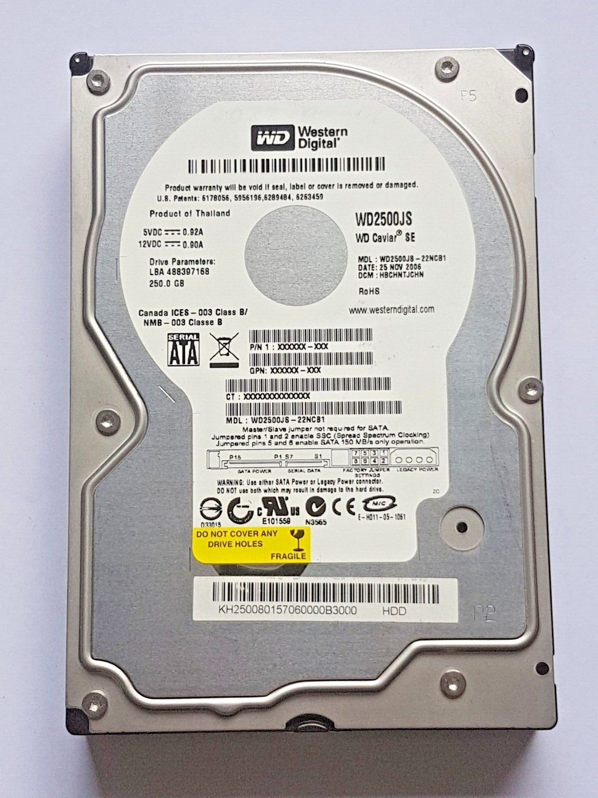 250GB SATA Western Digital WD2500JS-22NCB1 7200rpm 8MB HDD 3.5" Hard Drive