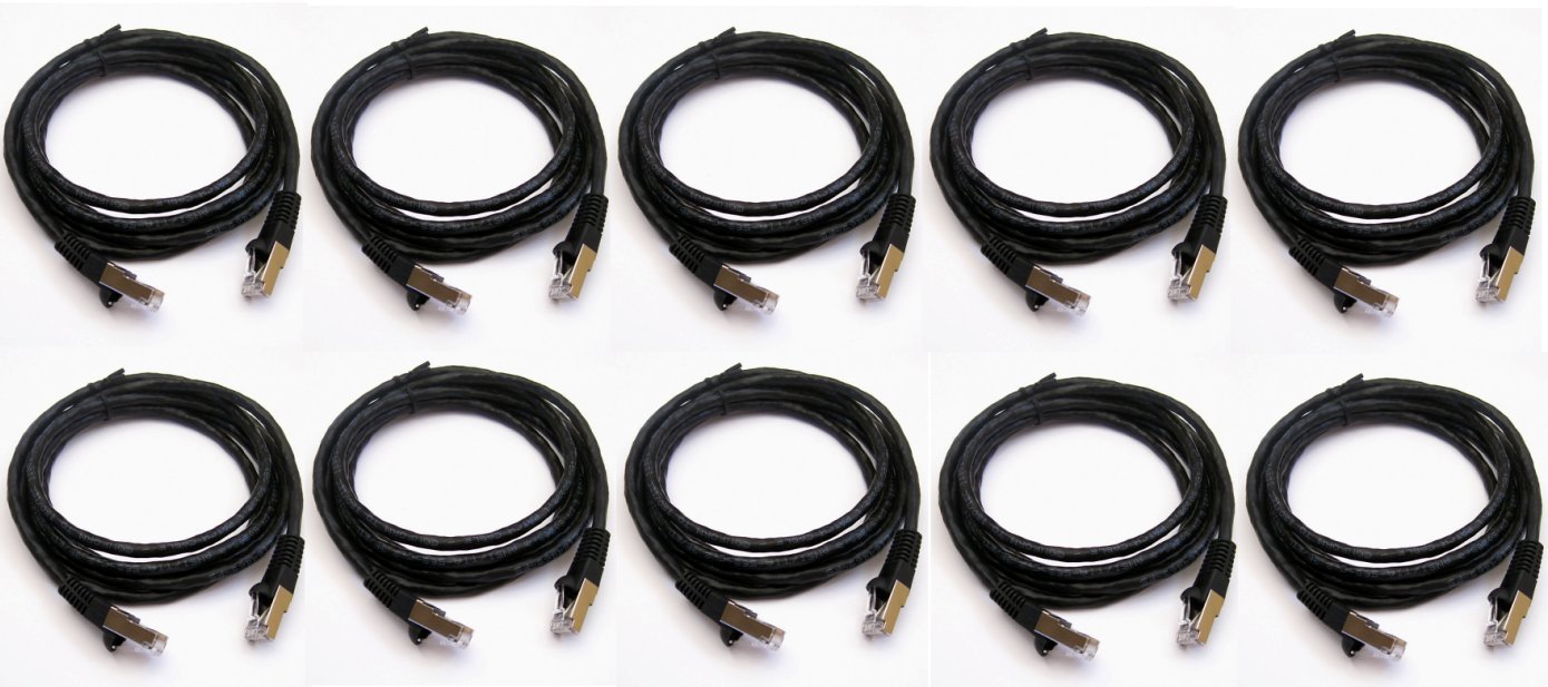 10 x 5Ft Premium CAT6 SSTP Double Shielded Gigabit Ethernet RJ45 Cable Black