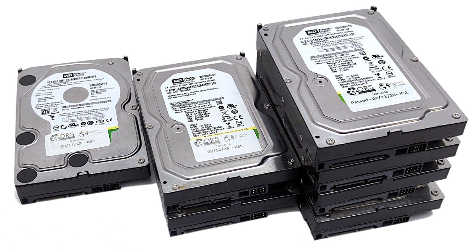 Lot of 7 Western Digital AV-GP 500GB SATA 3.5" IntelliPower HDD - Mixed Models