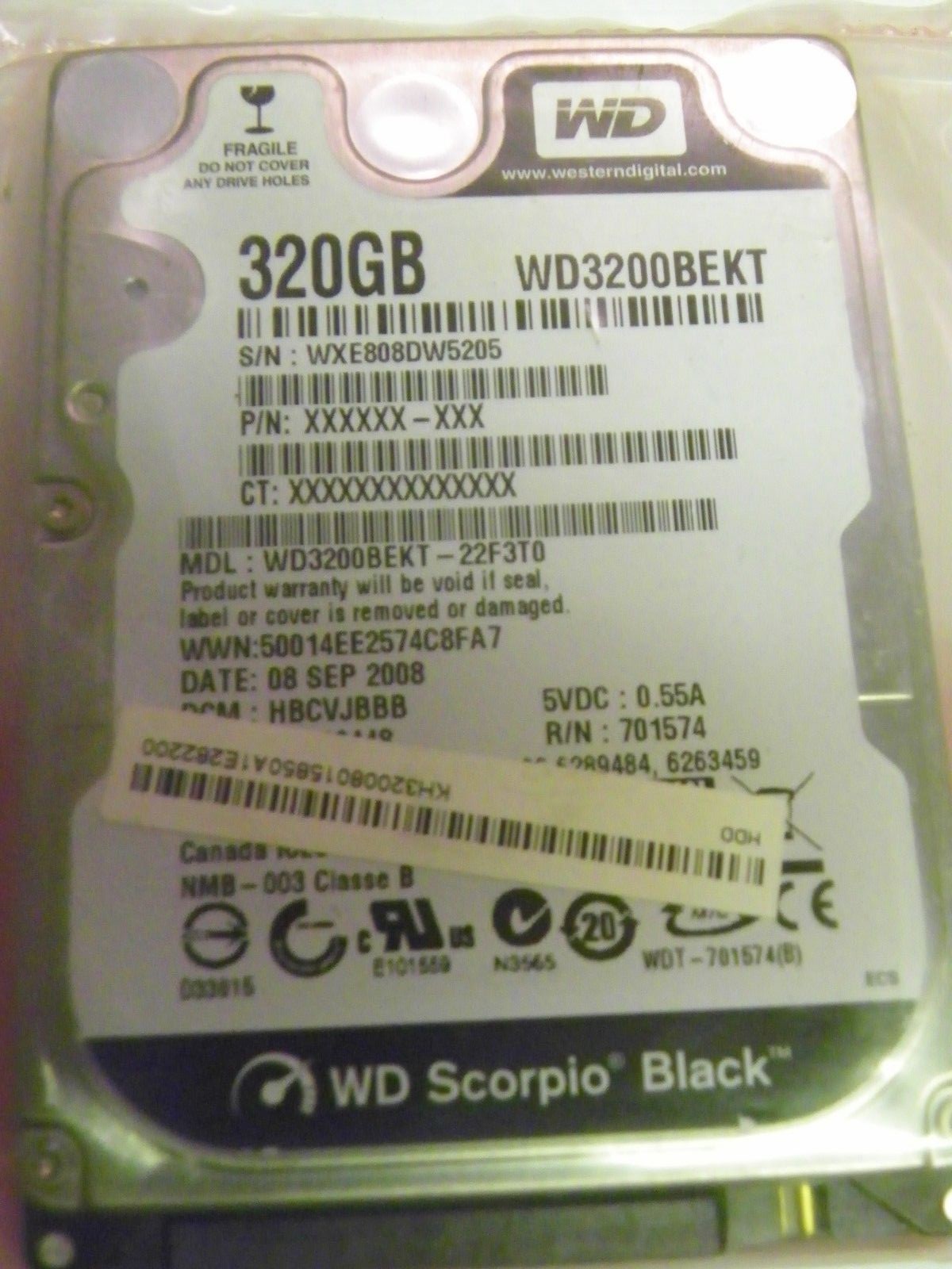 Western Digital WD3200BEKT-22F3T0 HBCVJBBB Laptop 320GB 2.5" SATA Hard Drive 