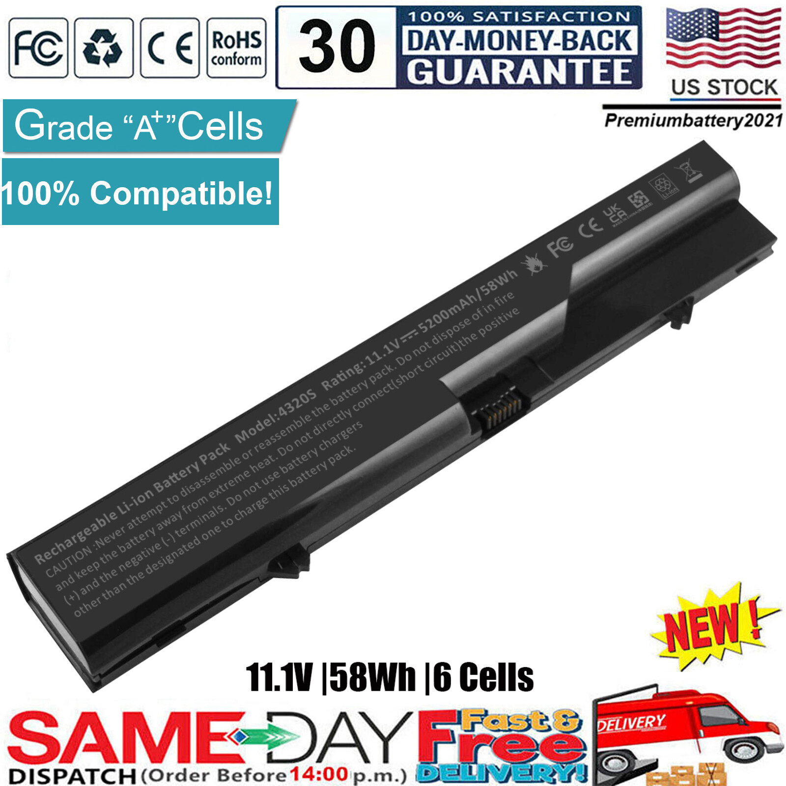 Battery for HP ProBook 4525s 4520s 4425s 4421s 4420s 4320s 5200mah 6 Cell laptop