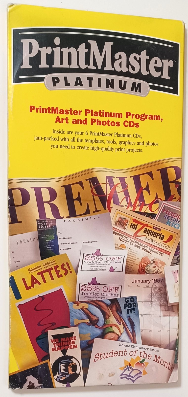 PrintMaster Platinum 1997 6 CD’s Program, Original, Clip Art, Photographs