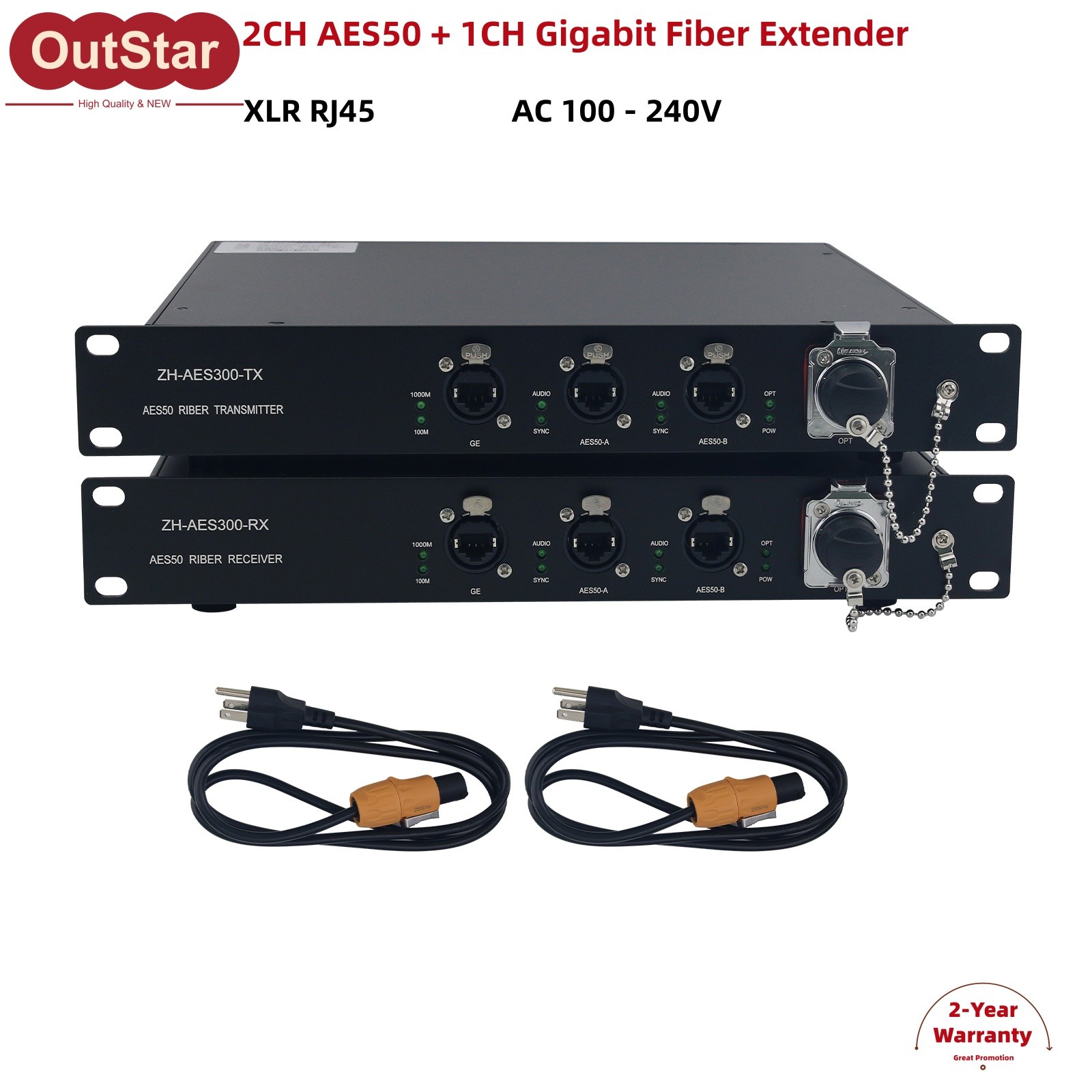 2CH AES50 + 1CH Gigabit Fiber Extender 10KM Digital Audio Transmitter 100-240V #