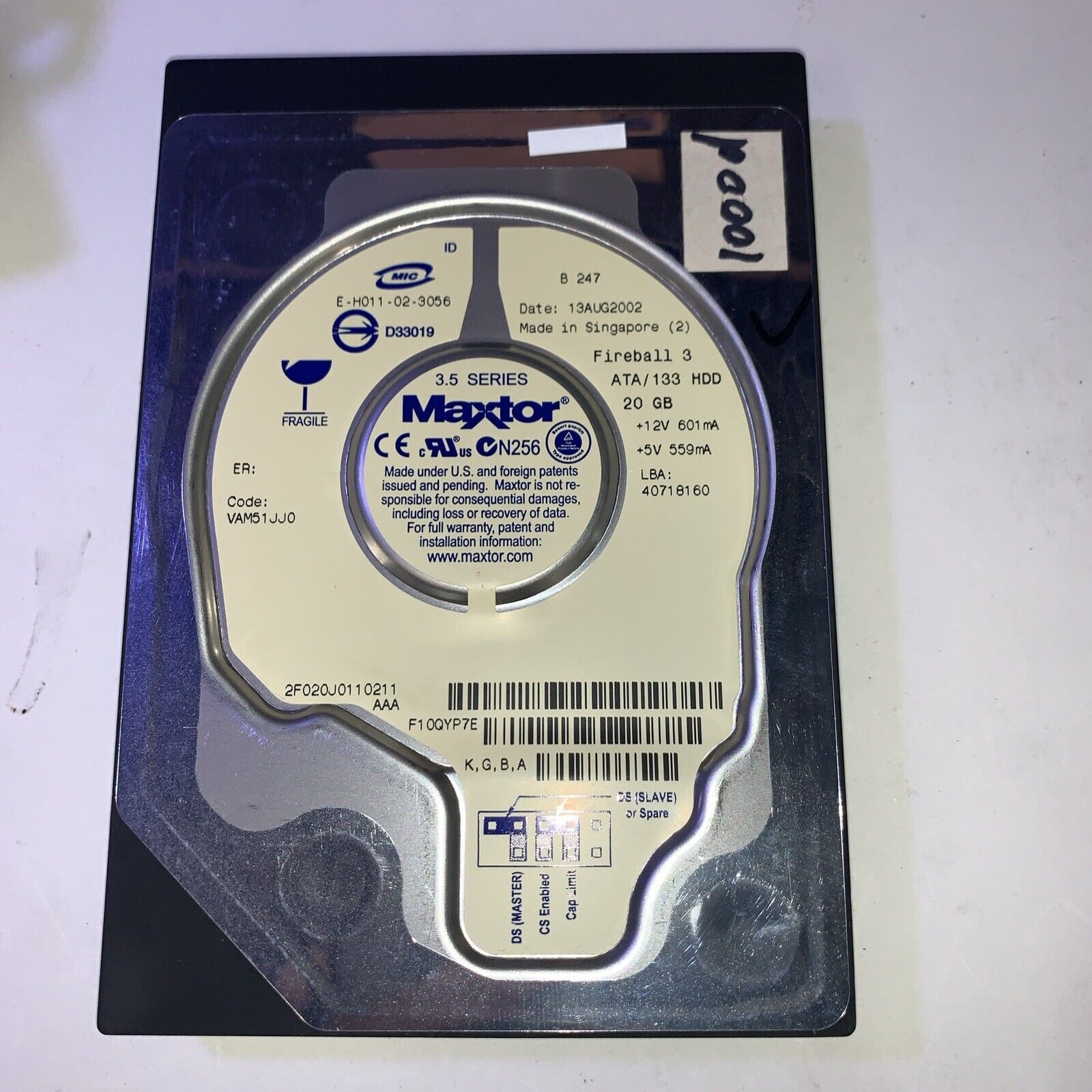 20GB Maxtor 3.5 Fireball 3 ATA/133 hard drive (1000+ days lifespan)