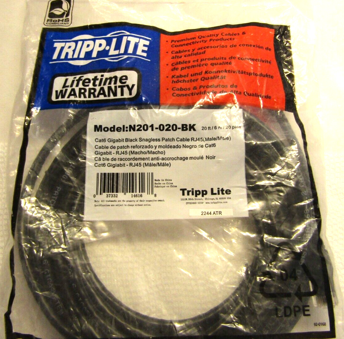 Tripp.Lite N201-020-BK 20ft Cat6 Black Snagless Patch Cable