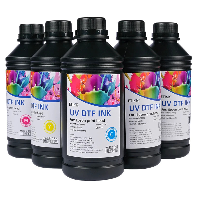 High Quality 500ML UV DTF Ink KCMYW for EPSON I3200 XP600 Printer Bright colors