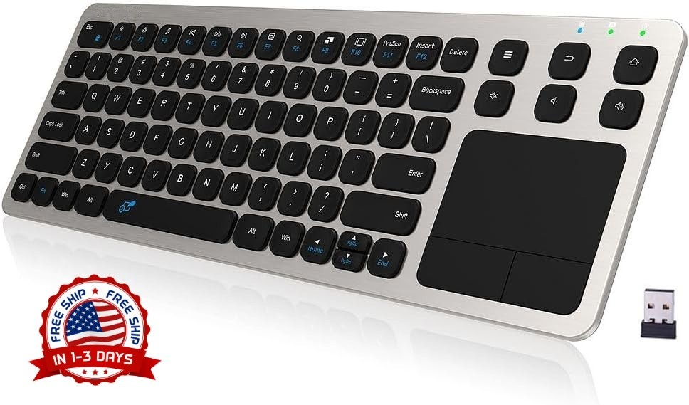 Teclado táctil inalámbrico de 2,4 GHz para TV con control multimedia sencillo.