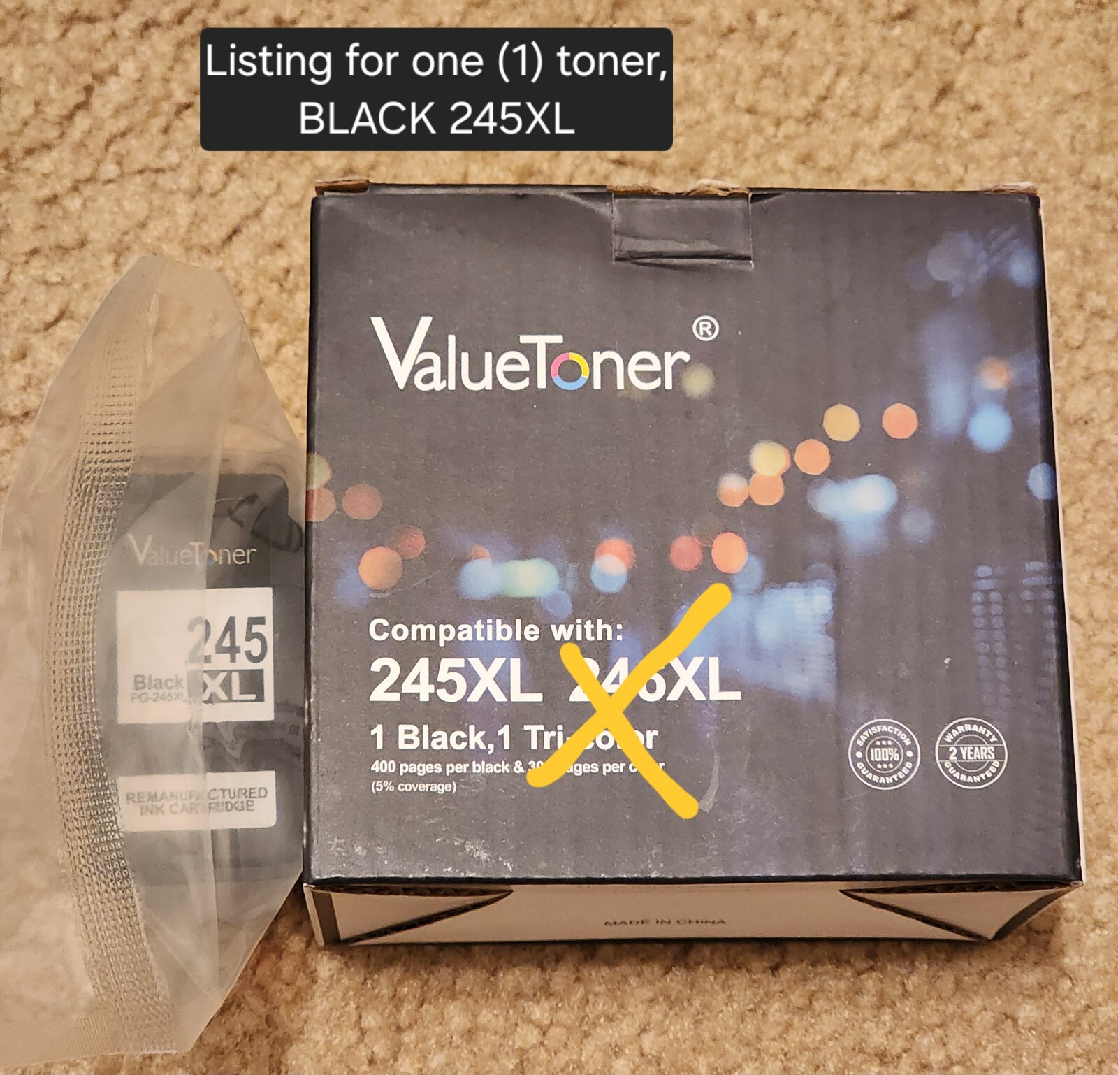 ValueToner 245XL Ink Cartridge - 1 Pack BLACK ONLY