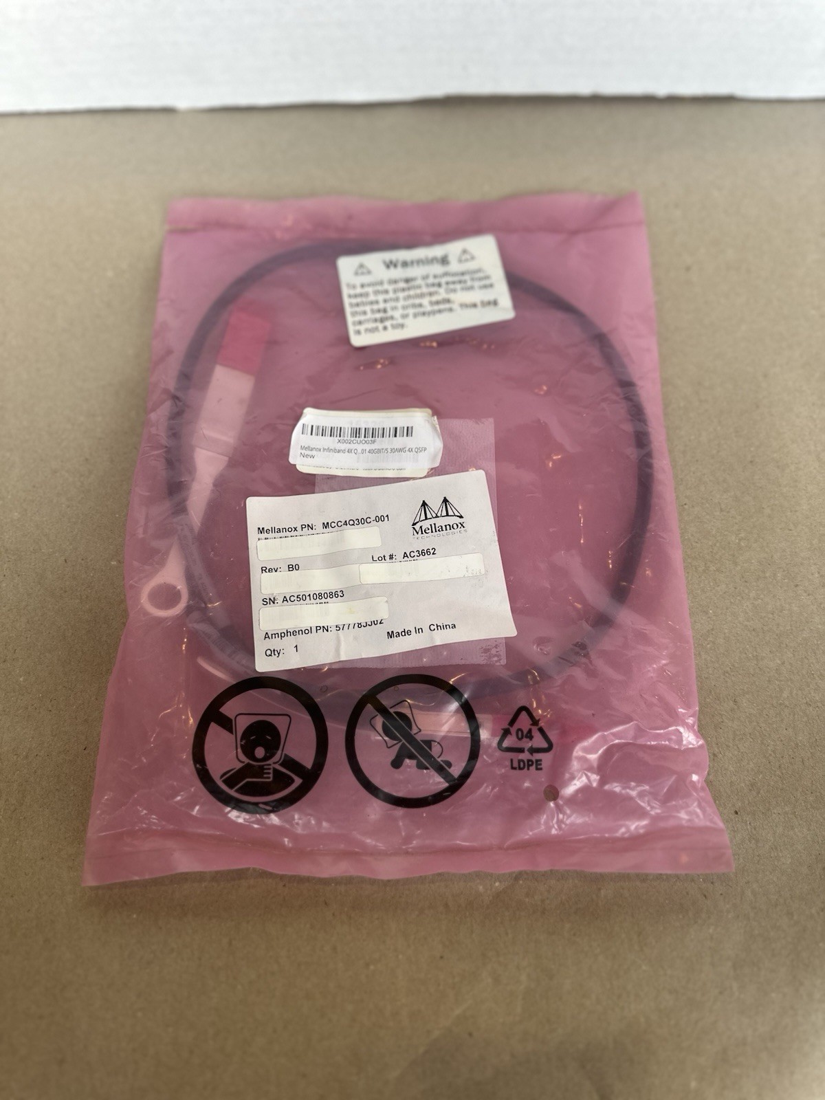 Mellanox MCC4Q30C-001  Passive Copper CBL 40GBIT/S 30AWG 4X QSFP InfiniBand