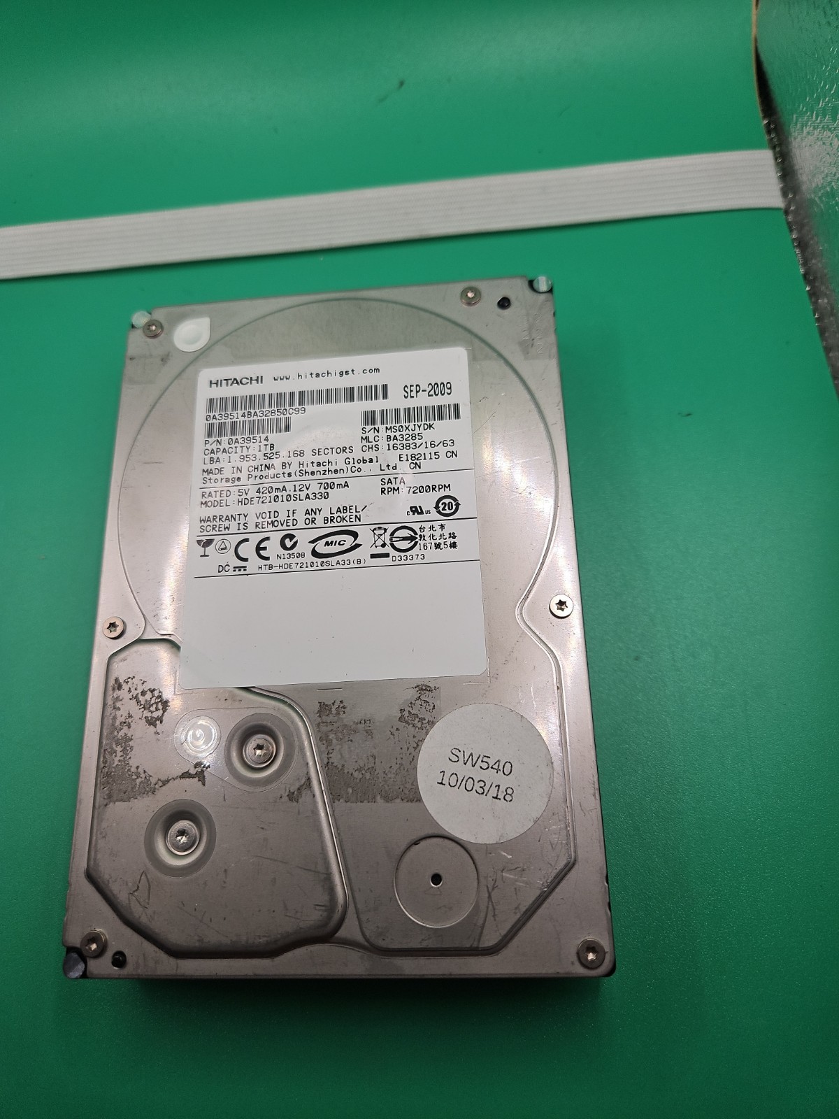 Hitachi HDE721010SLA330 PN:0A39514 MLC:BA3285 1.0TB Sata 3.5" HDD