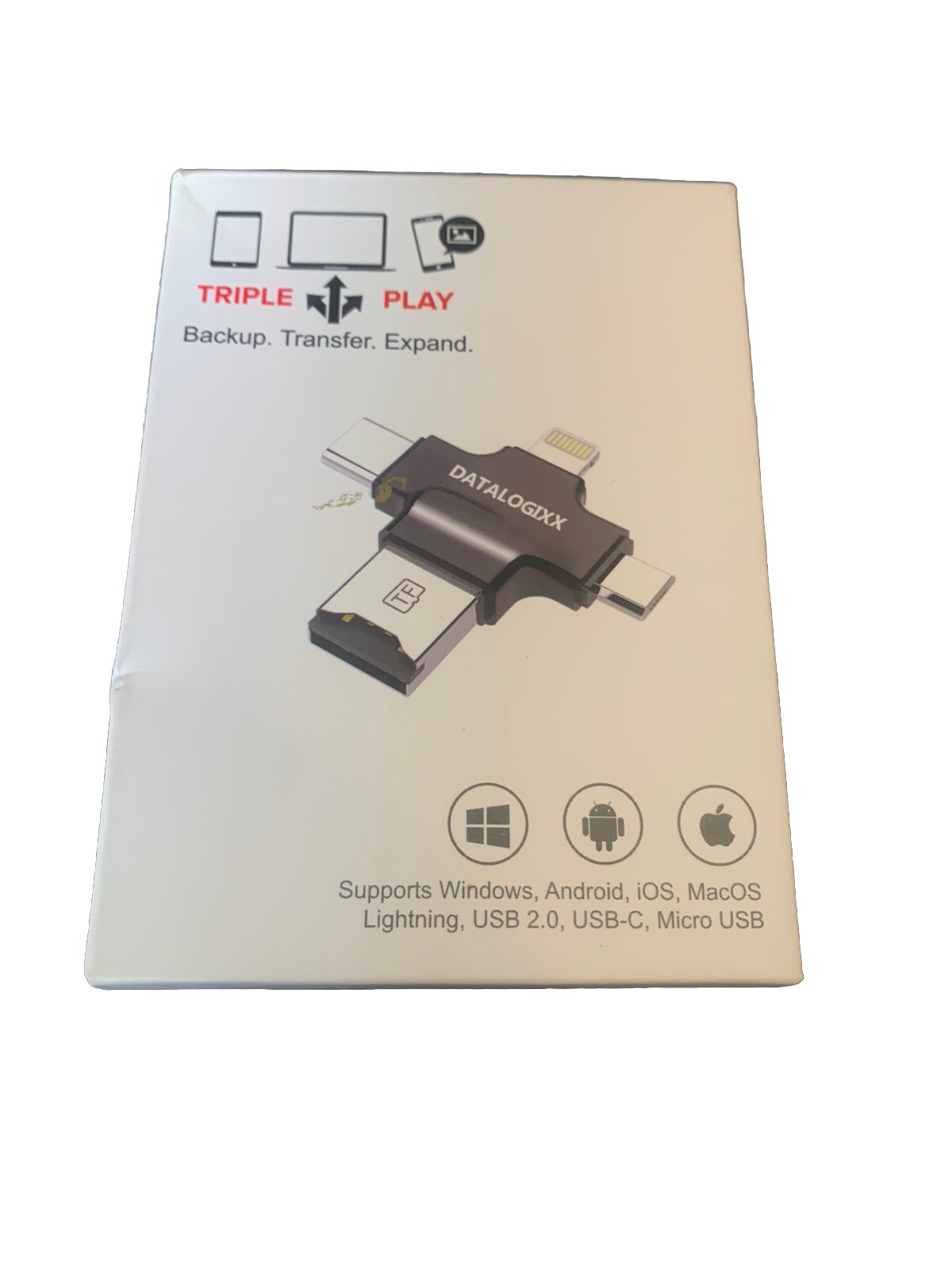 Datalogixx Triple Play 4-in-1 USB-C/Micro USB/Lightning 256 GB Storage Expansion