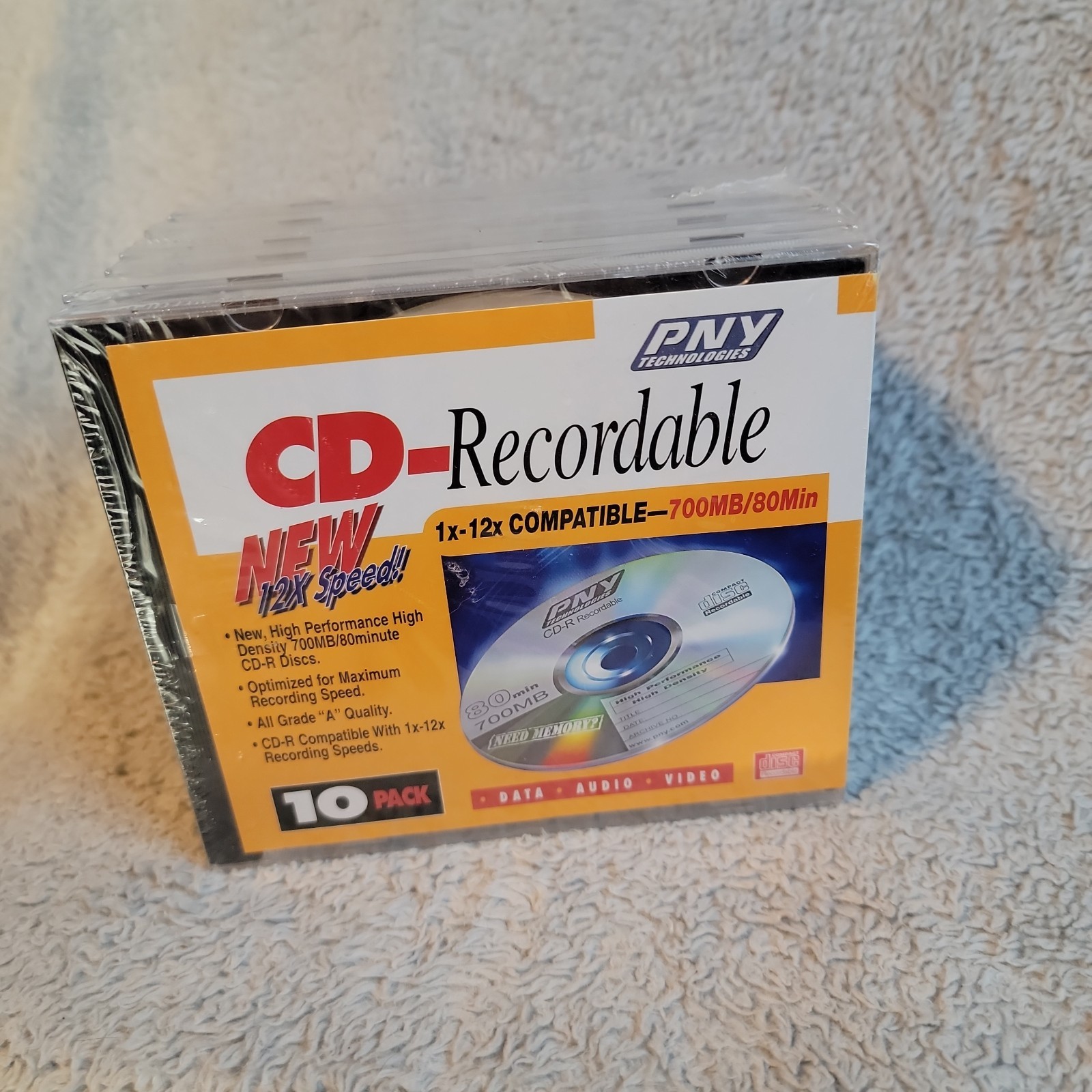 PNY Technologies CD-R 700MB 80MIN 1x-12x Compatible Factory Sealed Pack Of 10