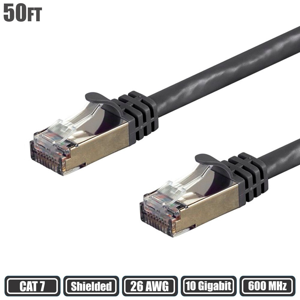 50FT Cat7 RJ45 Network LAN Ethernet S/FTP Patch Cable Shield 600MHz 26AWG Black