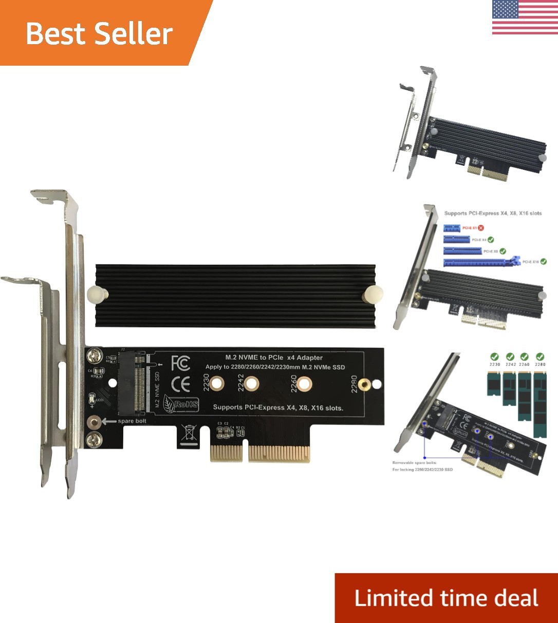 High-Speed M.2 PCIe 3.0/4.0 x4 Adapter – Supports NVMe & AHCI SSDs with Heatsink