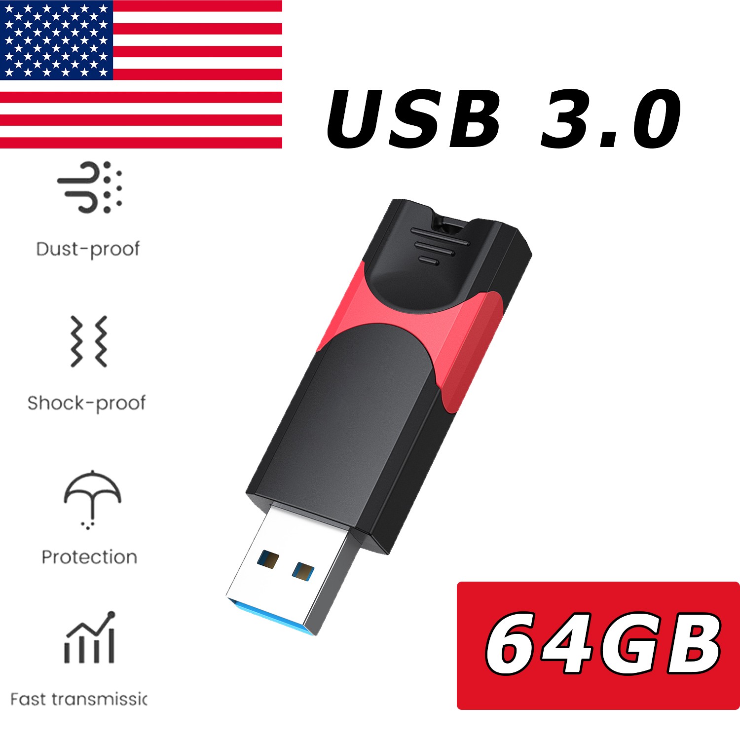 1/2/3/5/10PCS 64GB USB 3.0 Flash Drive Memory Sticks Retractable Thumb Drive Lot