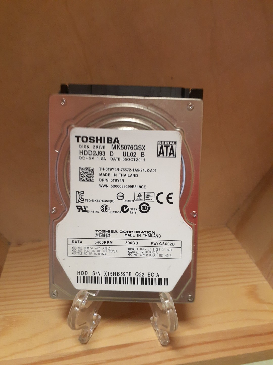 MK5076GSX HDD2J93 D UL02 B 0T9Y3R Toshiba 500GB SATA 2.5 Hard Drive