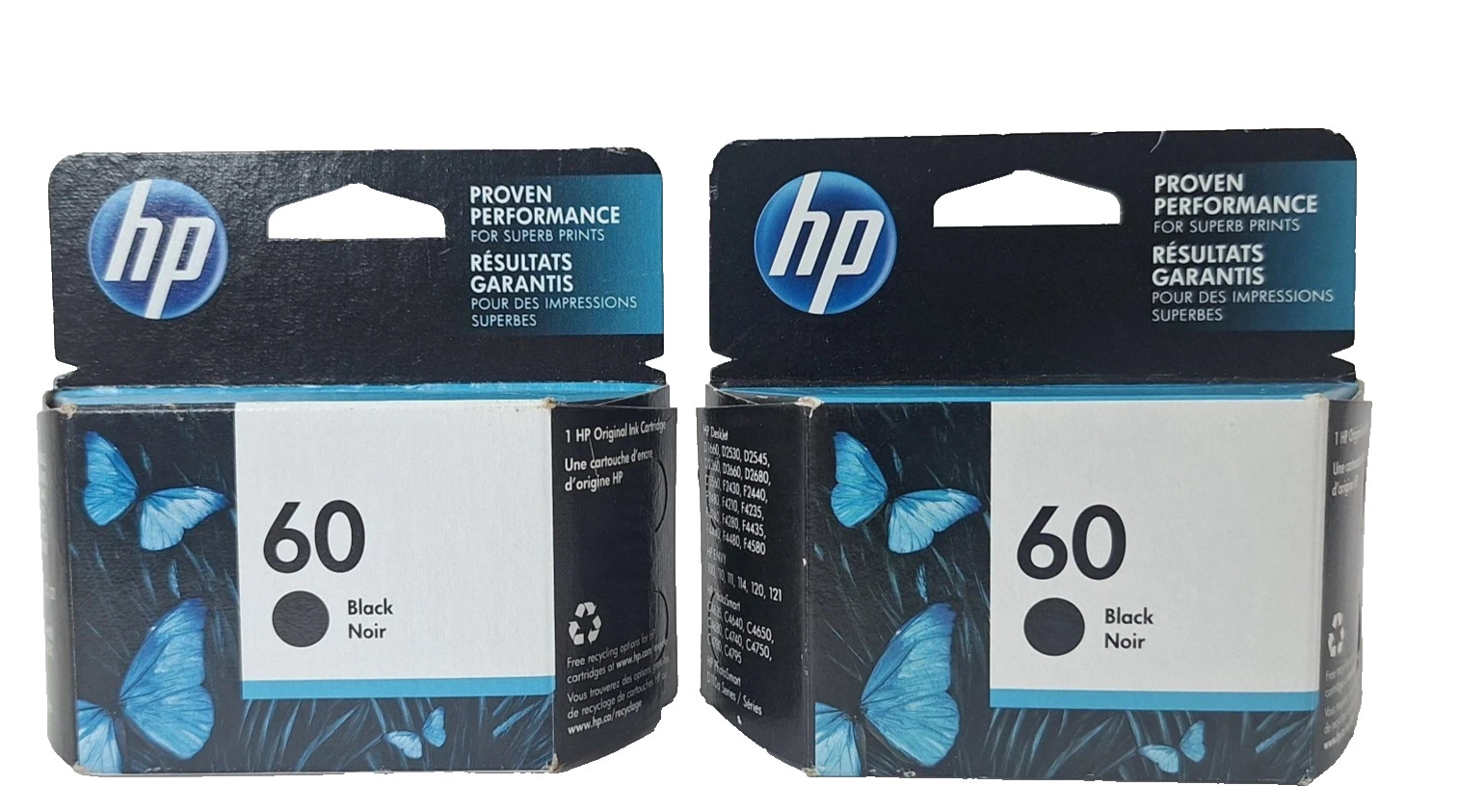 2 New Sealed Genuine HP 60 Original Ink Cartridges - Black - Expired 2021 / 2023