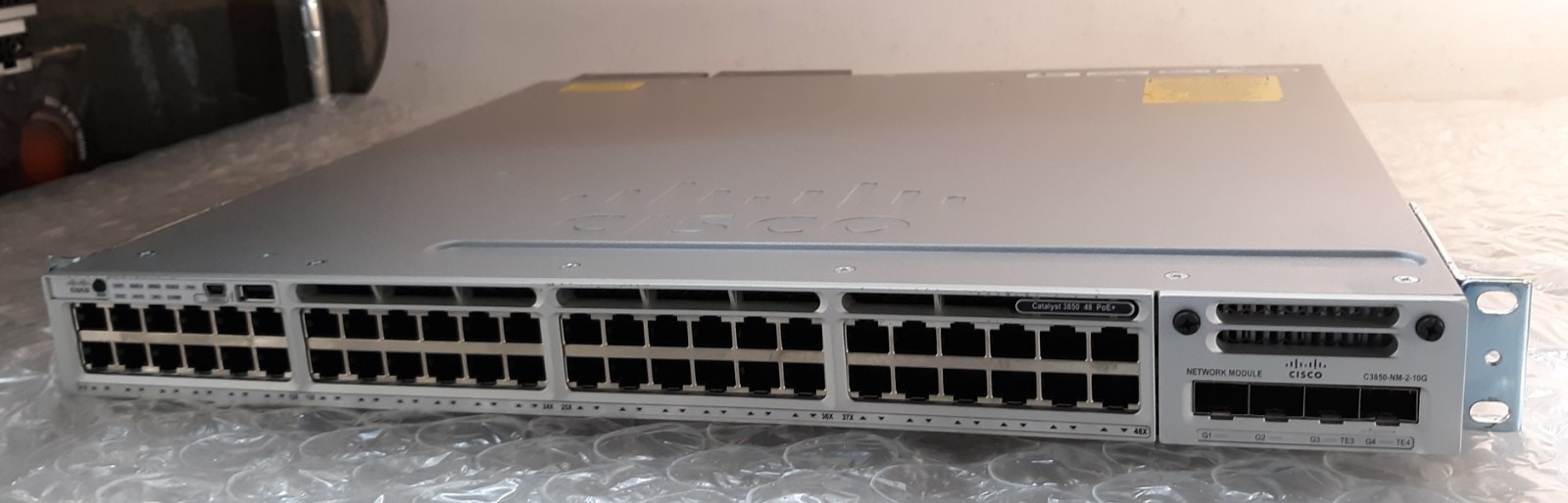 Cisco Catalyst WS-C3850-48F-L PoE+ Network Switch w/ 2x PSU 1100w + NM-2 10G