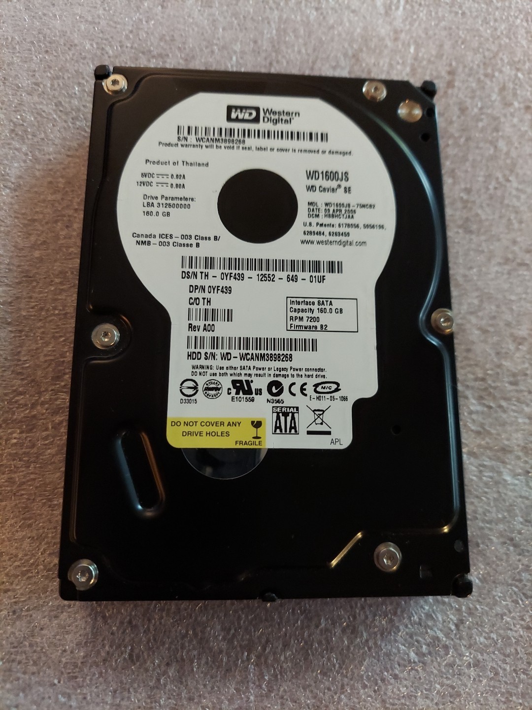 Tested GOOD WD Caviar SE WD1600JS 160GB 7200RPM Hard Disk Drive HDD Dell 0YF439
