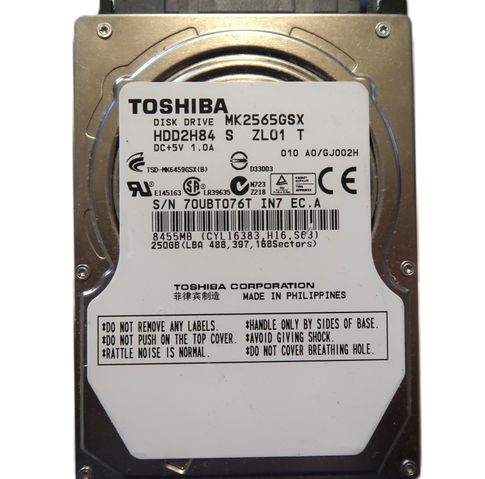 Toshiba MK2565GSX HDD2H84 S ZL01 T 010 A0/GJ002H Philippines 250gb 2.5" Sata HDD