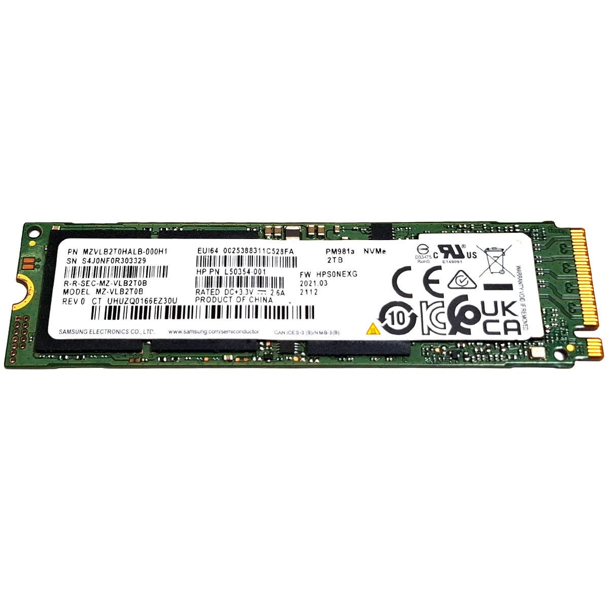 HP L50354-001 Samsung MZ-VLB2T0B PM981a NVMe 2TB SSD M.2 2280 PCIe Gen3.0 x4