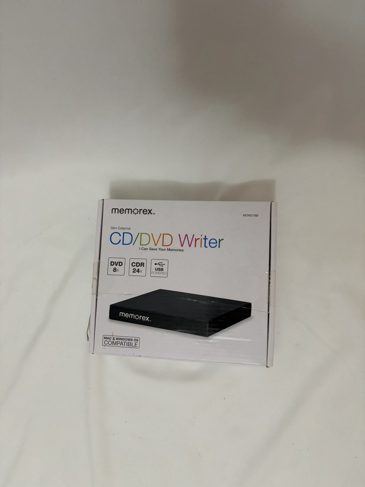 Memorex MDW218B Slim External CD/DVD Writer DVD 8X CDR 24X USB Powered Burner
