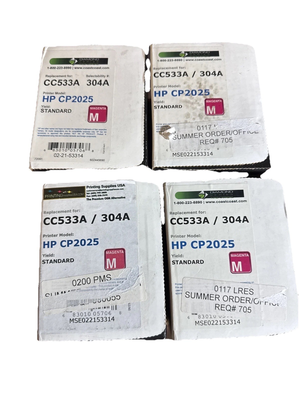 Mse Premium Toner Cartridge  HP CP2025 CC533A 304A Magenta Pink Lot Of 4