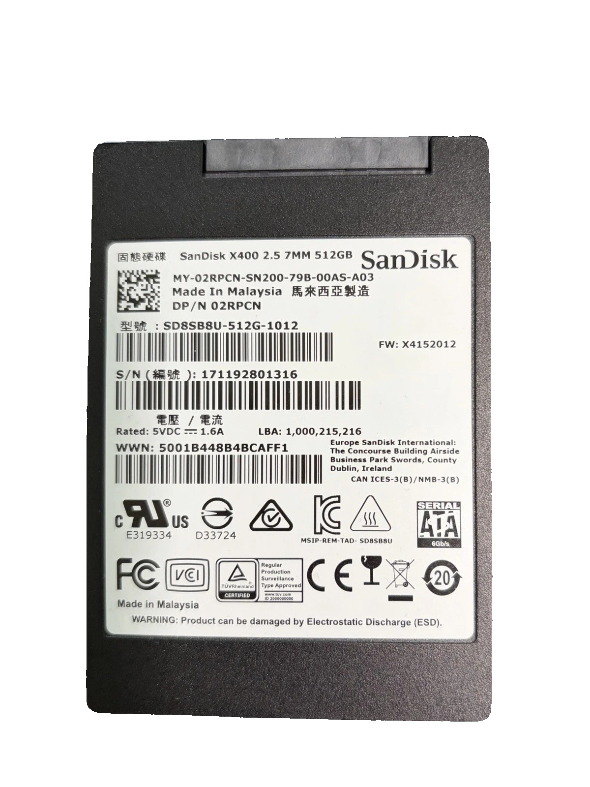 SanDisk SSD X400 512GB SATA 2.5" 7mm SSD SD8SB8U-512G -1012