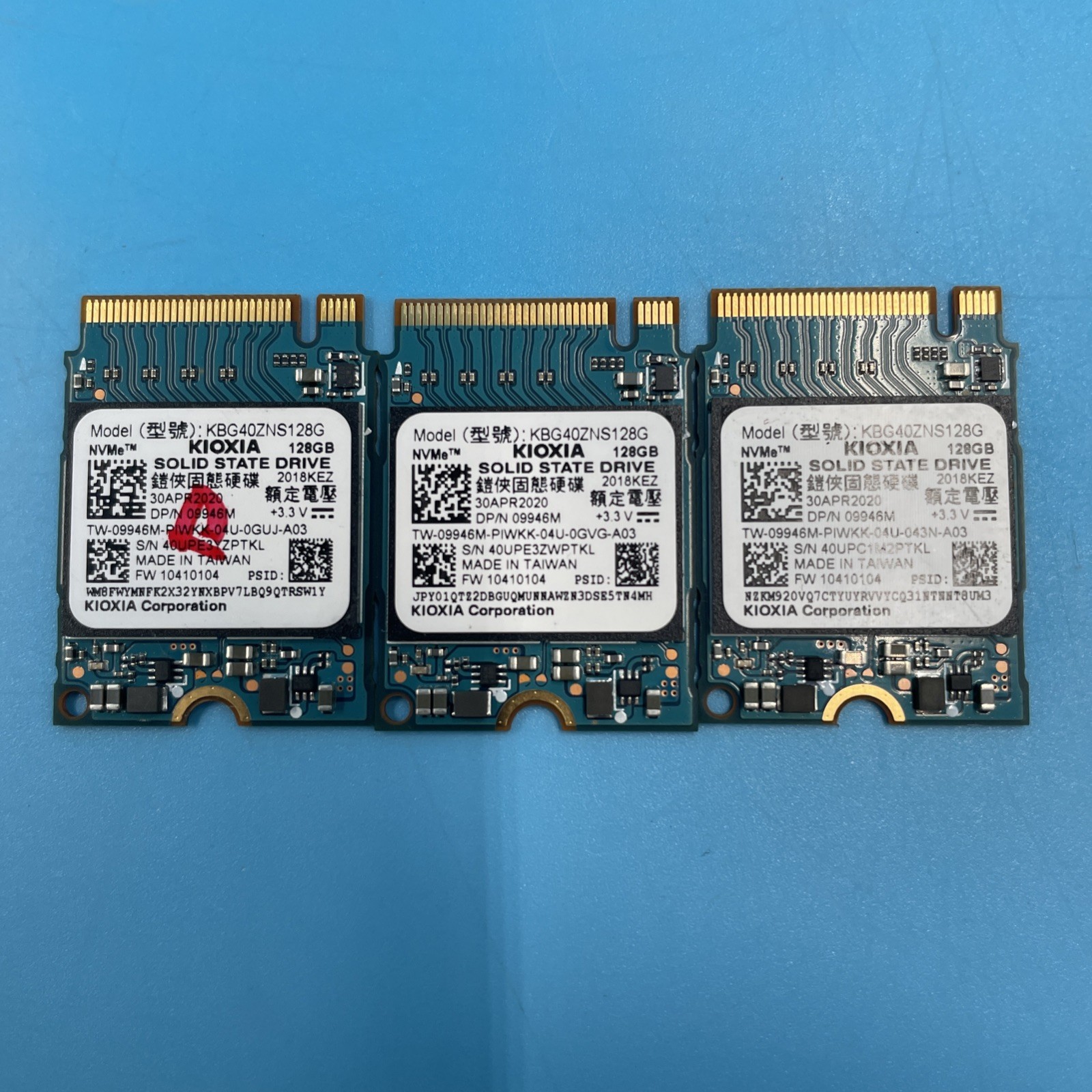 (LOT OF 3) KIOXIA 128GB SSD M.2 NVMe 1.18" 2230 Solid State Drives