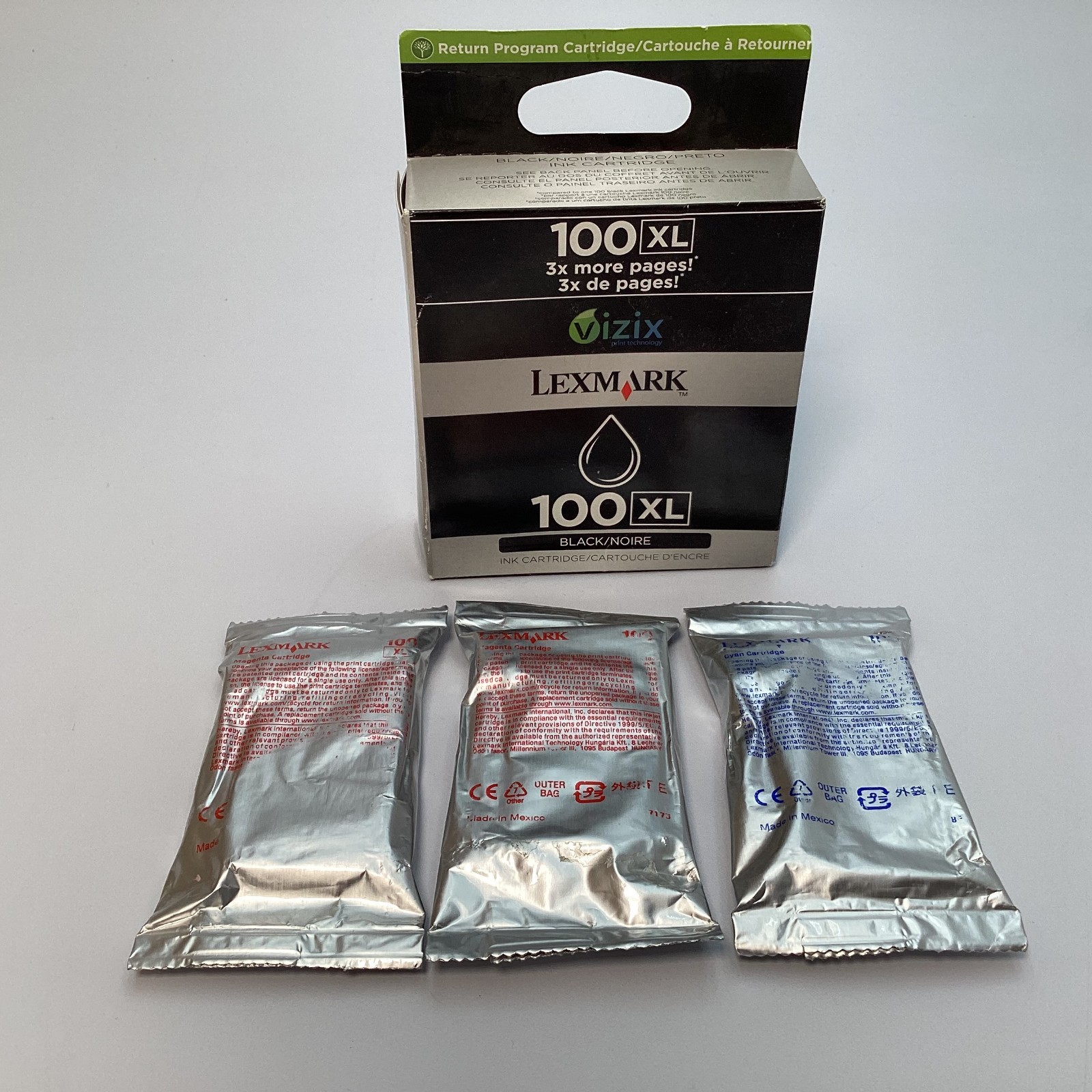 Lexmark 100XL High Yield Ink Cartridges Lot of 4 (1 Black, 2 Magenta, 1 Cyan)