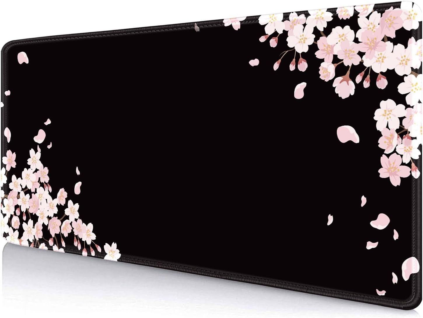 Sakura Japanese Desk Mat Cherry Blossom Large Gaming Mouse Pad Black Floral