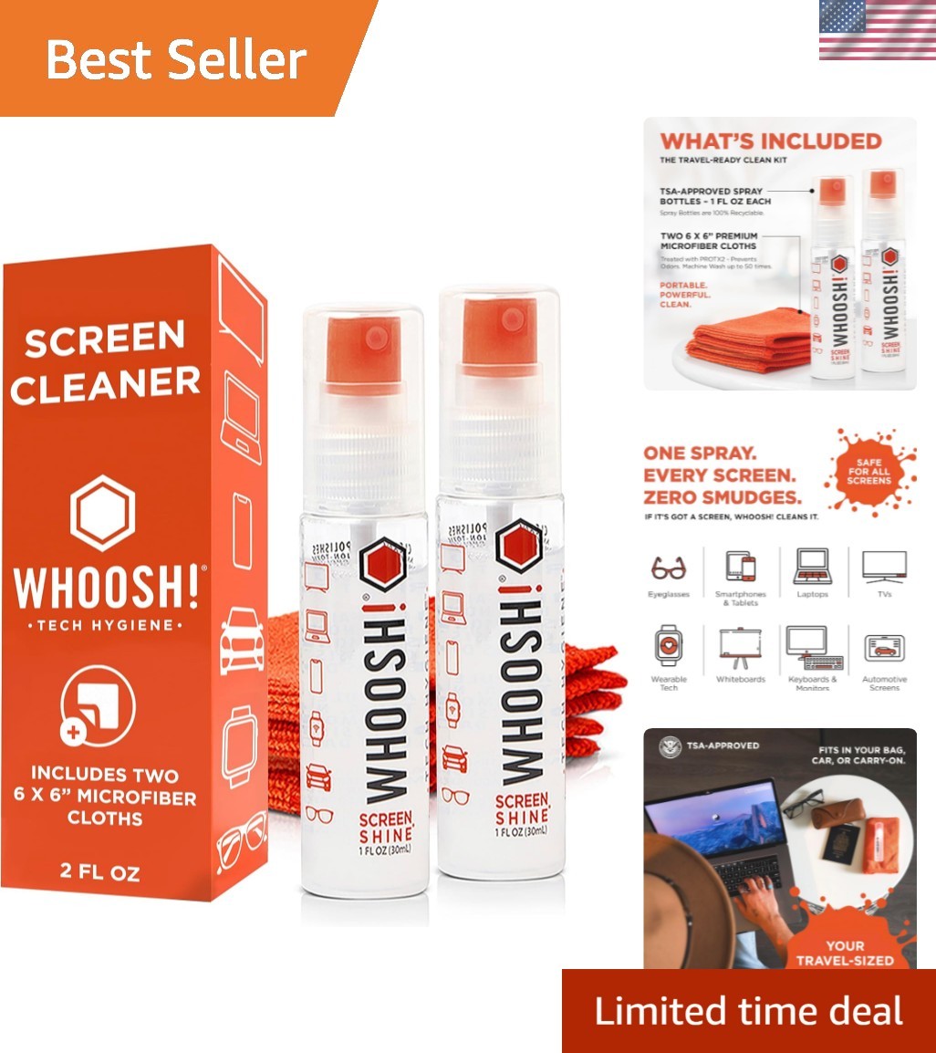 Screen Shine Go 2-Pack – Two 1 fl oz Refillable Touchscreen Cleaners with Mic...