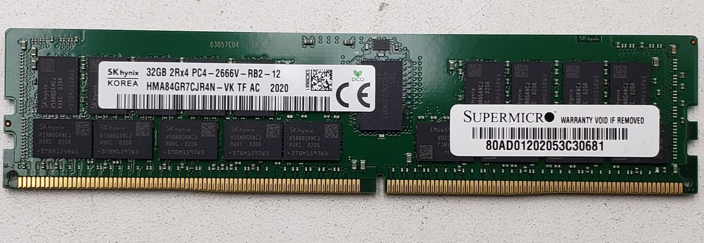 SK Hynix 32GB PC4-21300 2Rx4 DDR4-2666 ECC RDIMM Server RAM HMA84GR7CJR4N-VK.