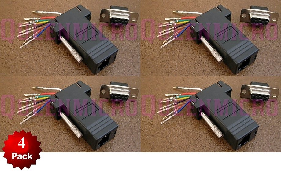 4 Pack DB9 Female to RJ45 Modular Adapter Connector Plug Serial RS-232 Black