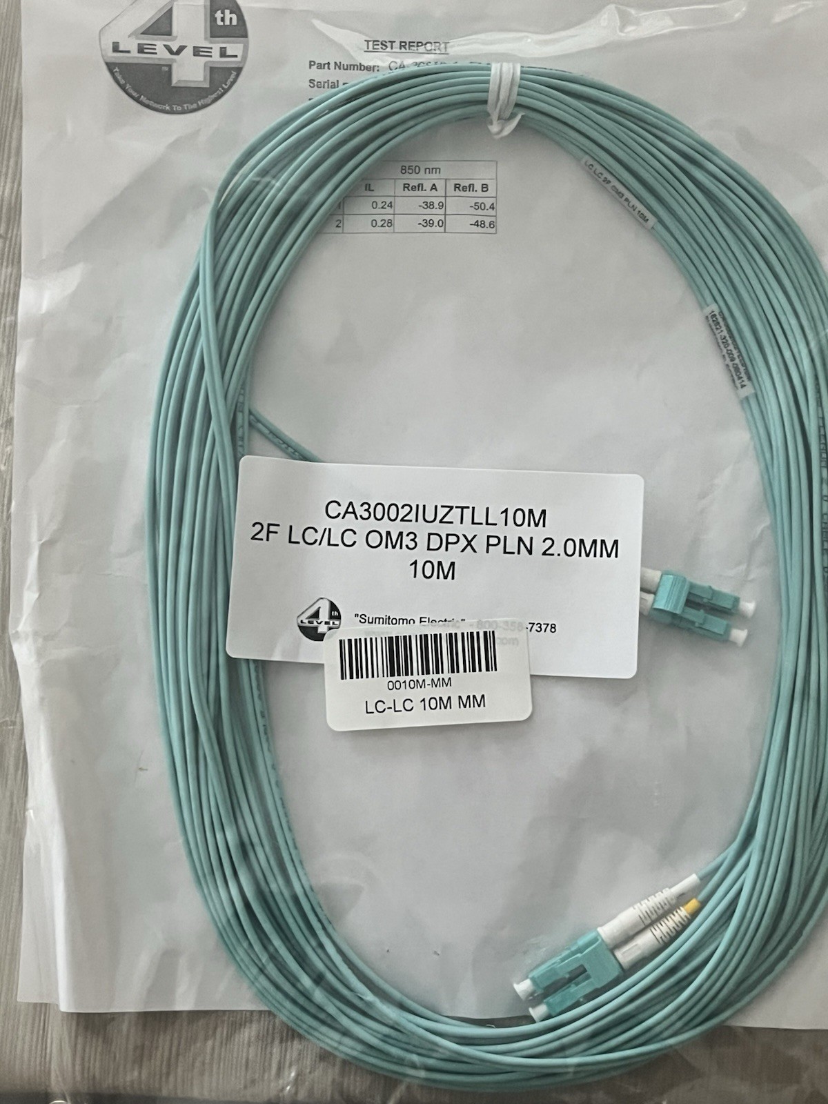 Sumitomo Electric NEW 10 Meter LC/LC fiber patch cable
