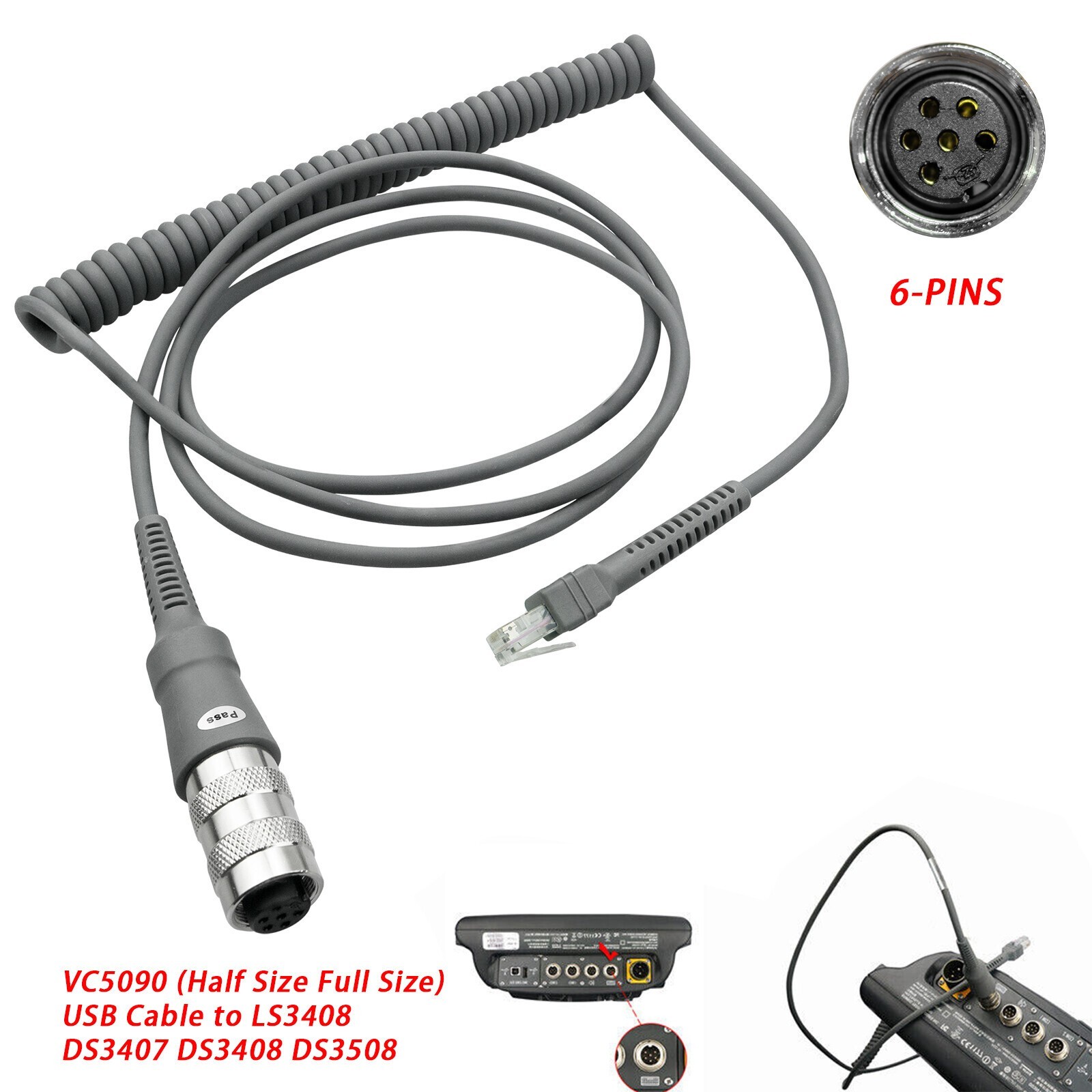 6-Pin USB SCANNER CABLE LS3408 To VC5090 DS3508 25-71918-01R CBL-71918-11R USA