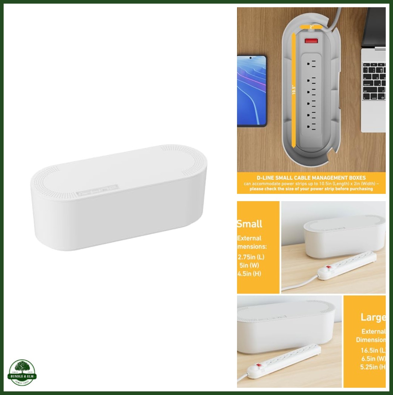 D-Line Cable Management Box, Power Strip Holder, Floor Outlet Hider, Desk Cord O