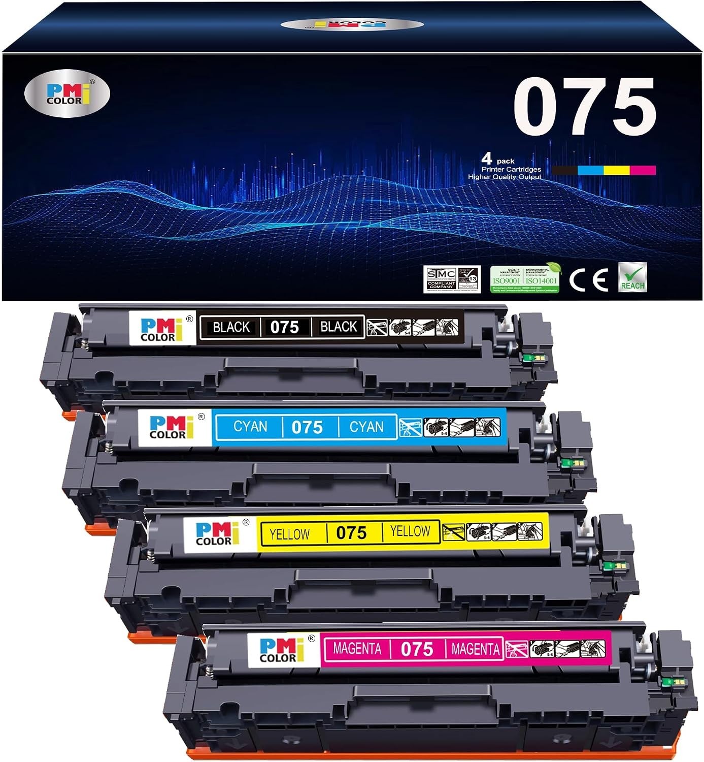 4-Pack Toner Cartridge Black Magenta Cyan Yellow BN 075 Canon With Chip