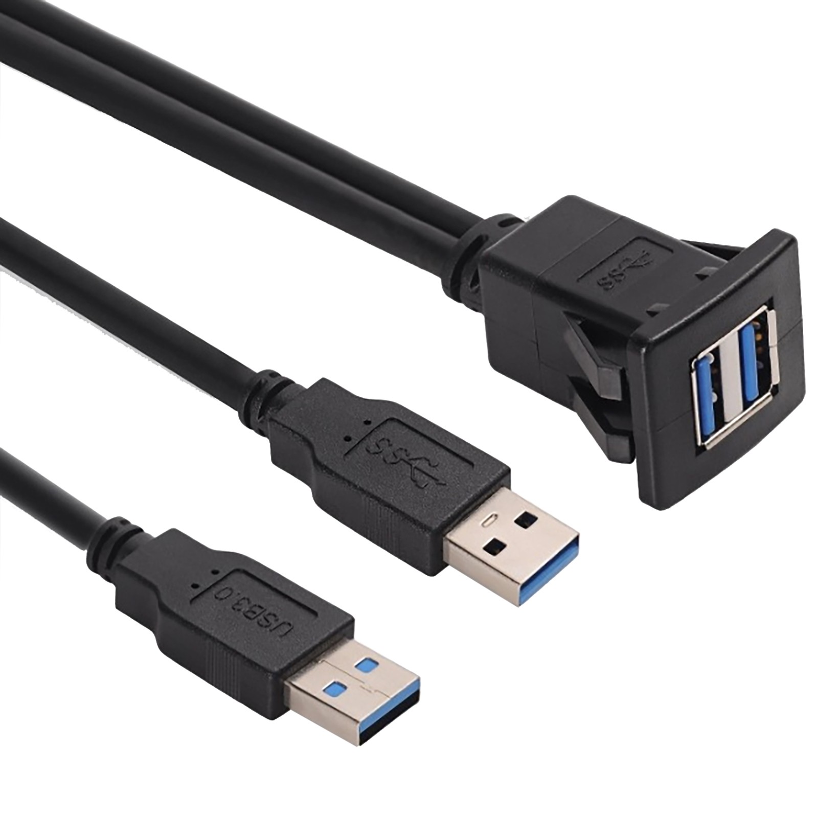 Dual Port Square USB 3.0 Panel Extension Cable for Car Boat Vehicle Flush Mount