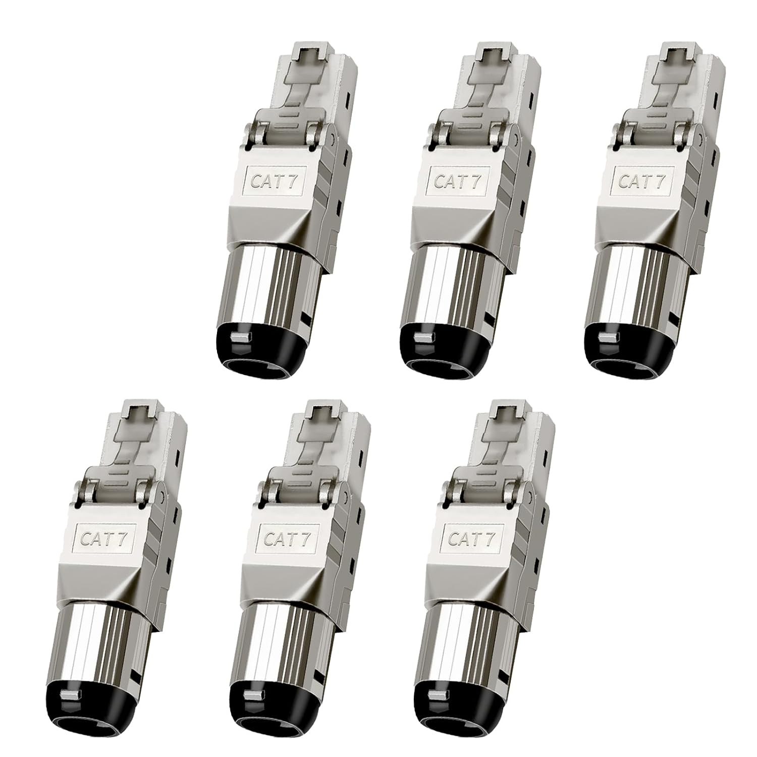 6-Pack Cat7 Cat6A RJ45 Connector, Tool-Free Zinc Alloy Shielded Ethernet