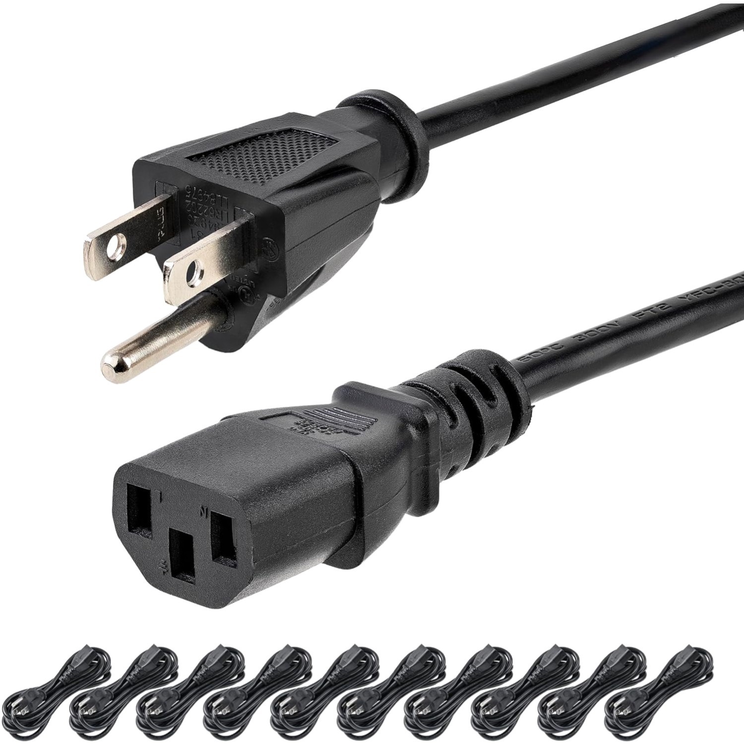 10ft 3m NEMA 5-15P to C13 Power Cord 10 Pack
