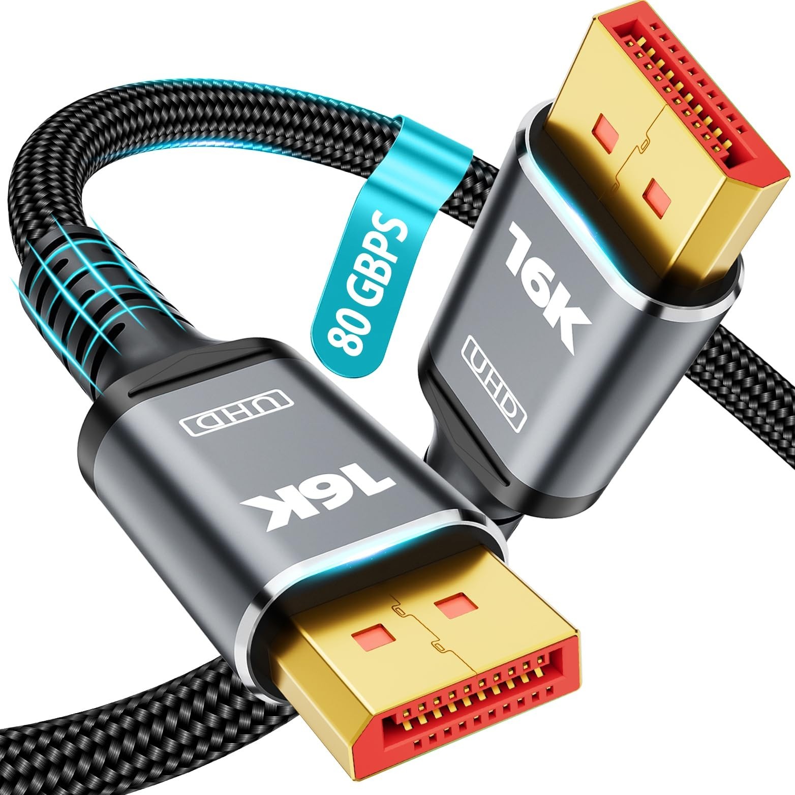 80Gbps DisplayPort Cable 2.1, VESA Certified DP 2.1 Cable 16K Military-Grade
