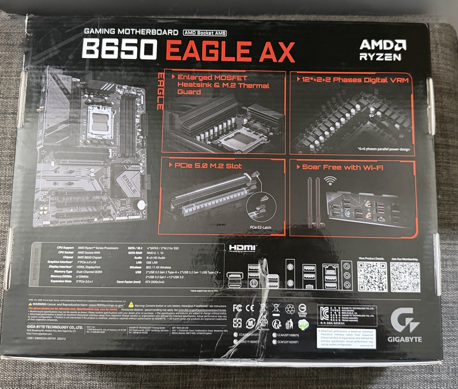GIGABYTE B650 EAGLE AX ATX Gaming Motherboard AM5 DDR5 Wi-Fi 6E PCIe 4.0 Black