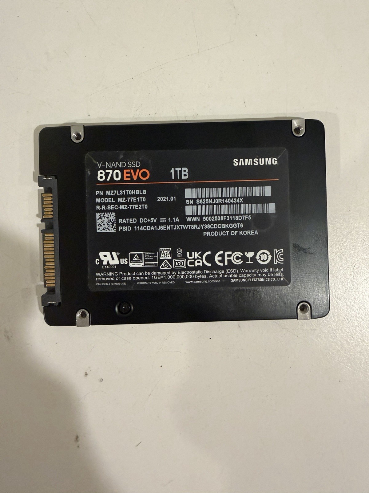 Samsung 870 EVO 1TB SATA SSD - 97-100% Life, Excellent Condition