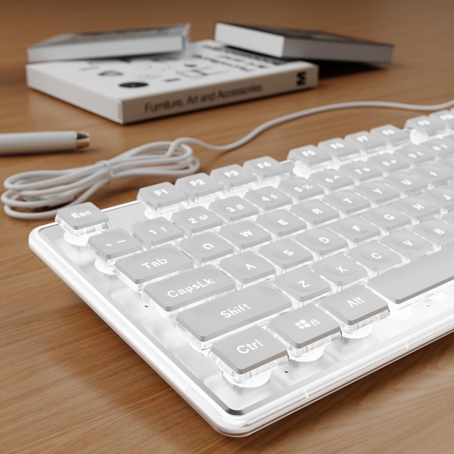 EWEADN GX710S Backlit Computer Keyboard Wired USB Metal Panel Pudding Keys