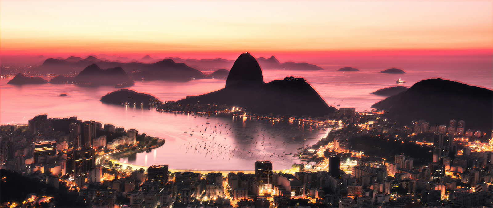 Landscape city lights neon purple synthwave brazil rio Custom Gaming Mat Desk