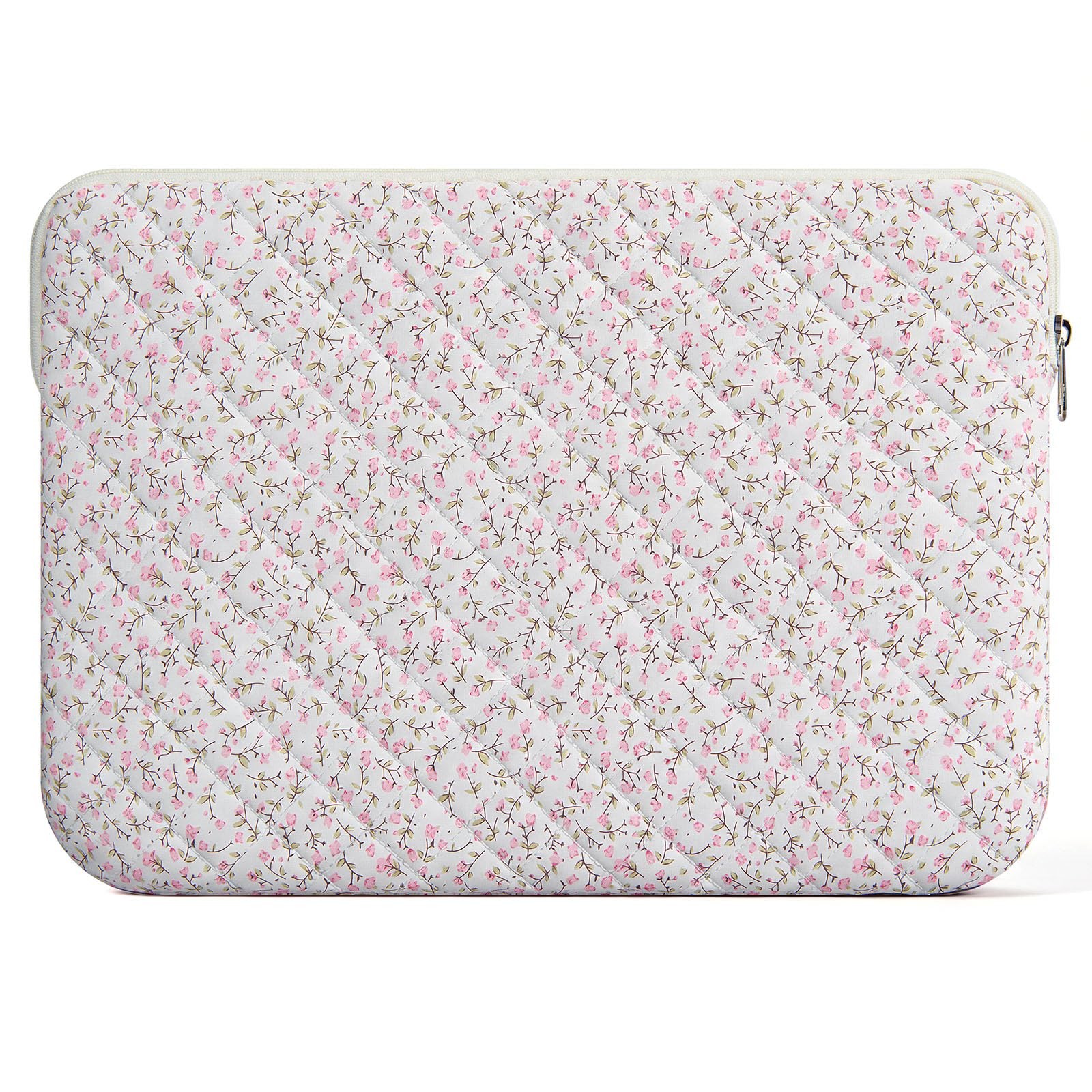 Cotton Quilted Puffy Laptop Sleeve Aesthetic Carrying Case Cover Pink Floral 14"